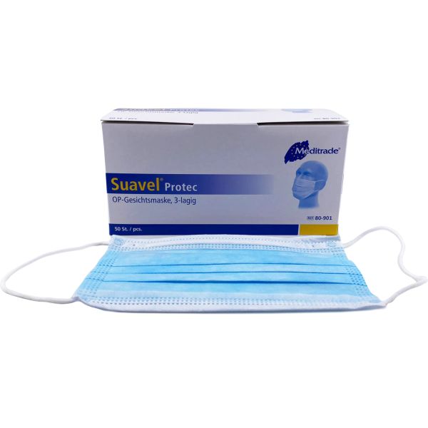 Meditrade Suavel Protect Einmalmundschutz, blau, 3-lagig